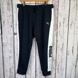 PUMA Joggers Size XL Black White Cotton Feel 34” Waist x 27” Inseam Pockets EUC!